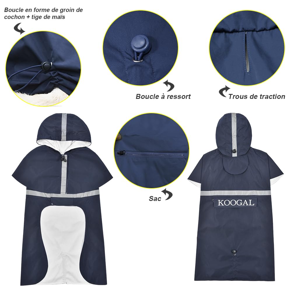 KOOGAL Pet Large Dog Raincoat Apparel Poncho Waterproof for Medium Large Sized for Dog Raincoat Clothes… (Navy Blue, 5XL)