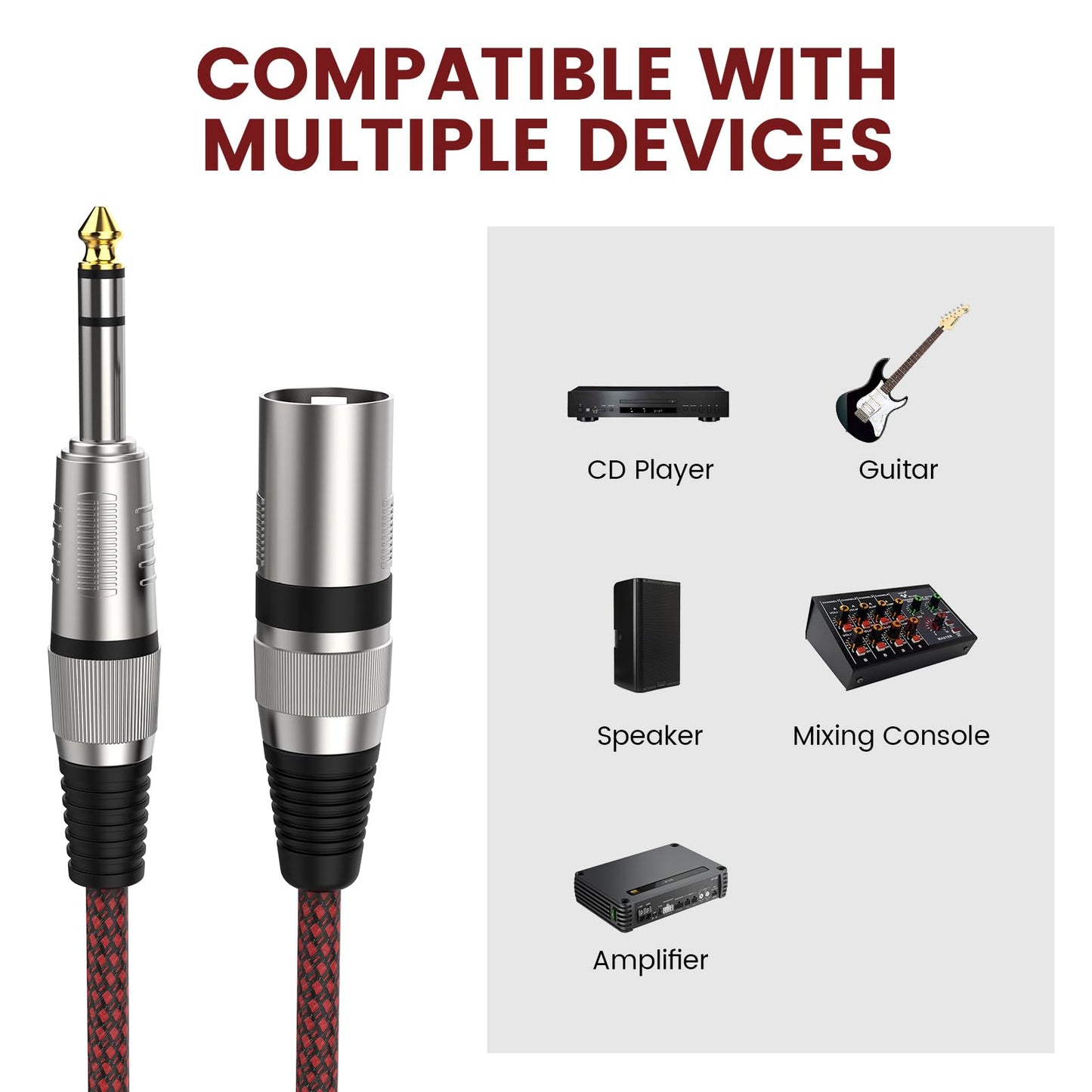BIFALE 1/4'' TRS to XLR Male Cable 25 FT 2Pack, Balanced Microphone Cable, Compatible with Microphones, Mixers, Amplifiers, Speakers, Powered Speakers