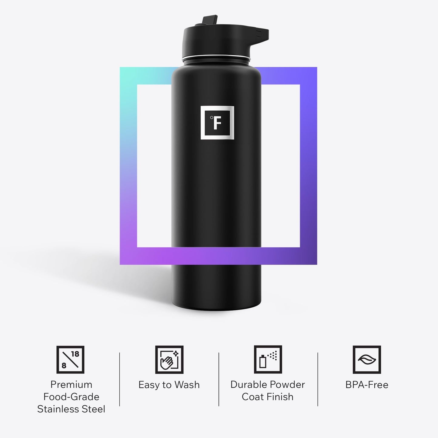 Insulated Water Bottle with Straw - 22/32/40/64 oz with 3 Lids - Stainless Steel Double Walled Camping & Hiking Hydration Flask - Vacuum Leak Proof BPA Free - Travel Sports Gym