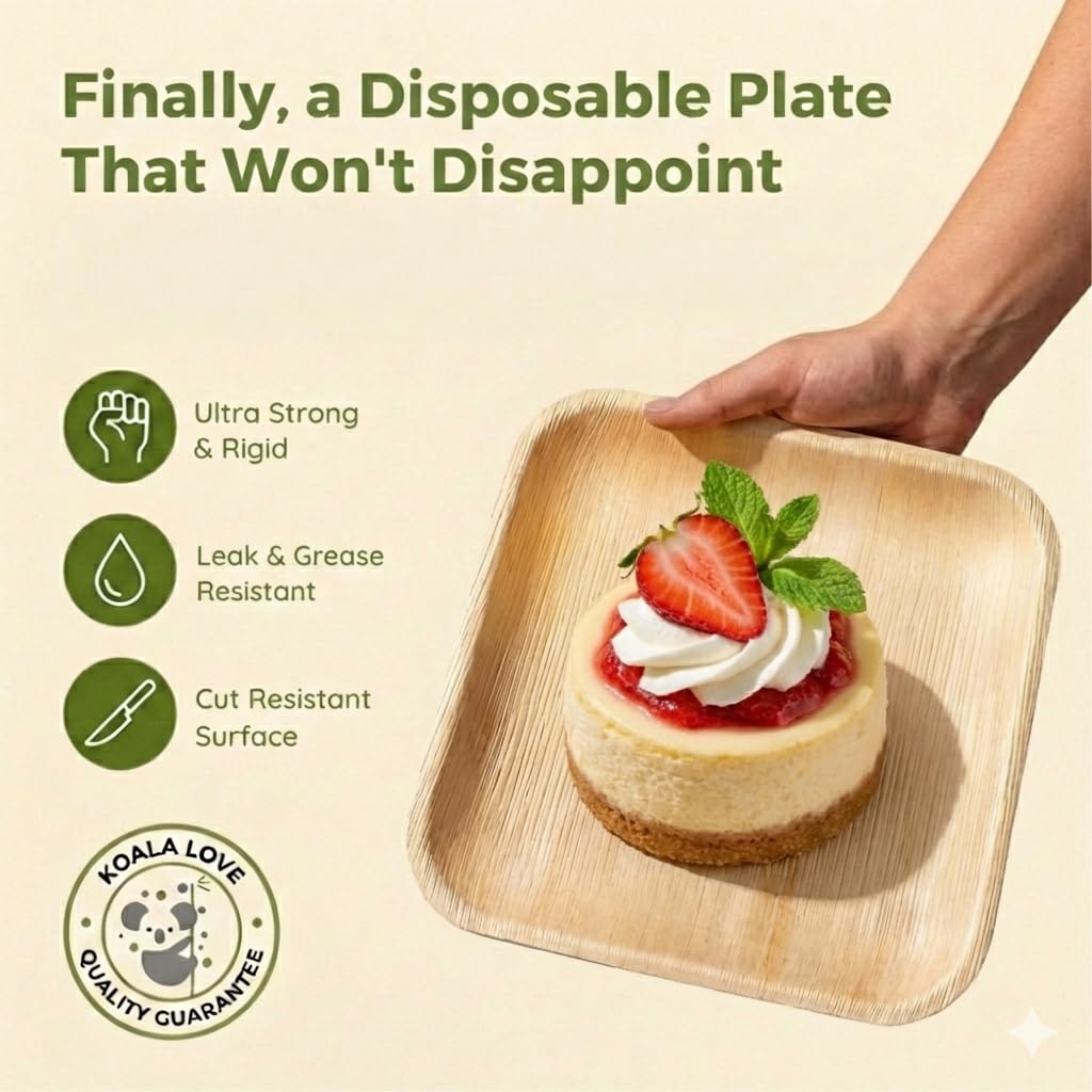 Palm Leaf Plates 4 Inch Bamboo Plate Disposable 100 Pack Small Dessert and Appetizer Square Party Plates Biodegradable Compostable Cocktail Better Than Paper Plate By KoalaLove