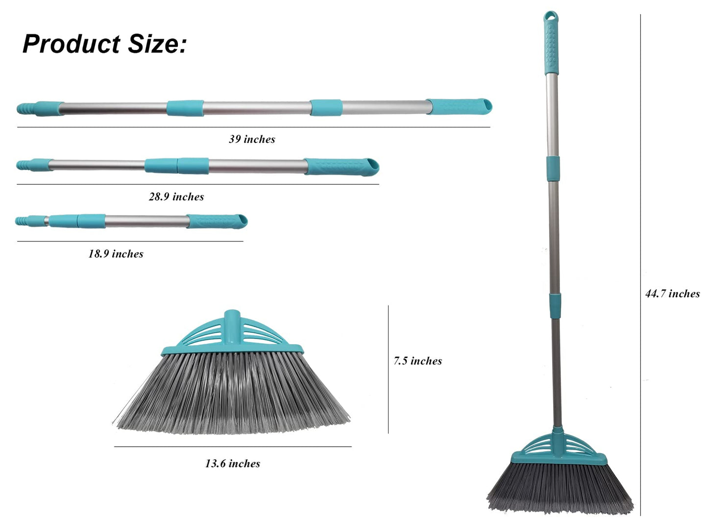 Xifando Three-Section Telescopic Aluminum Alloy Rod Long-Handled Broom for Housekeeping Garden Camping Outdoor&Indoor, 2 PCS Light Blue