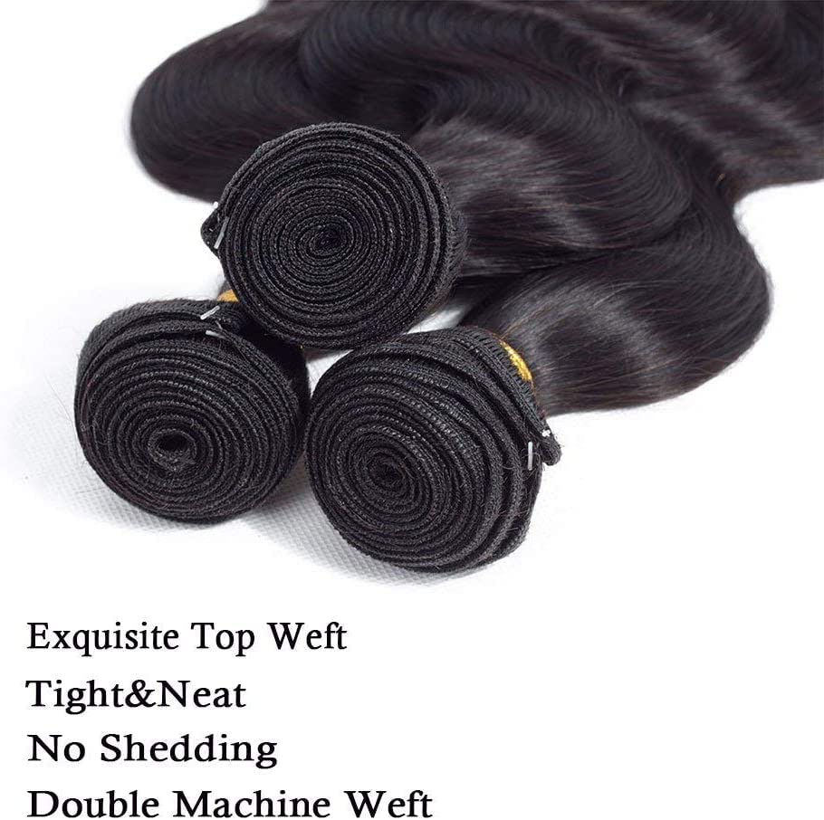 10A Body Wave Human Hair 3 Bundles Brazilian Virgin Human Hair Extensions 100% Unprocessed Hair Weave for Black Women Natural Color 18 20 22 Inch