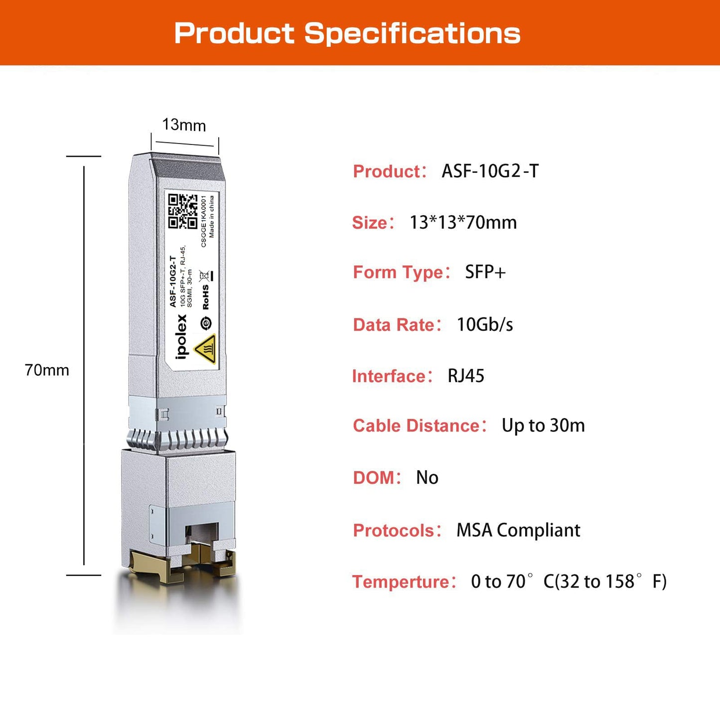 ipolex 1.25/2.5/5/10G SFP+ RJ45 Copper Transceiver, 10GBase-T RJ-45 SFP+ Module, Compatible for Cisco SFP-10G-T-S, Ubiquiti UniFi UF-RJ45-10G, Mikrotik, Netgear, and More(CAT.6a/CAT7, 30m)