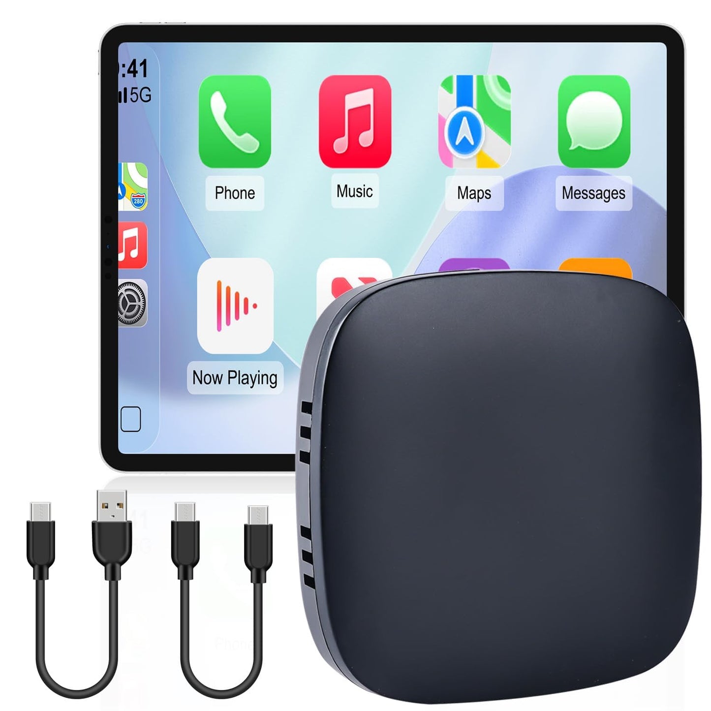 3 in 1 Wireless CarPlay Auto AI Box Lite for Factory Wired CarPlay Cars, Supports Android 10.0 System+ Wireless Carplay + Android Auto, TF Card U Disk, Plug & Play, Easy Setup