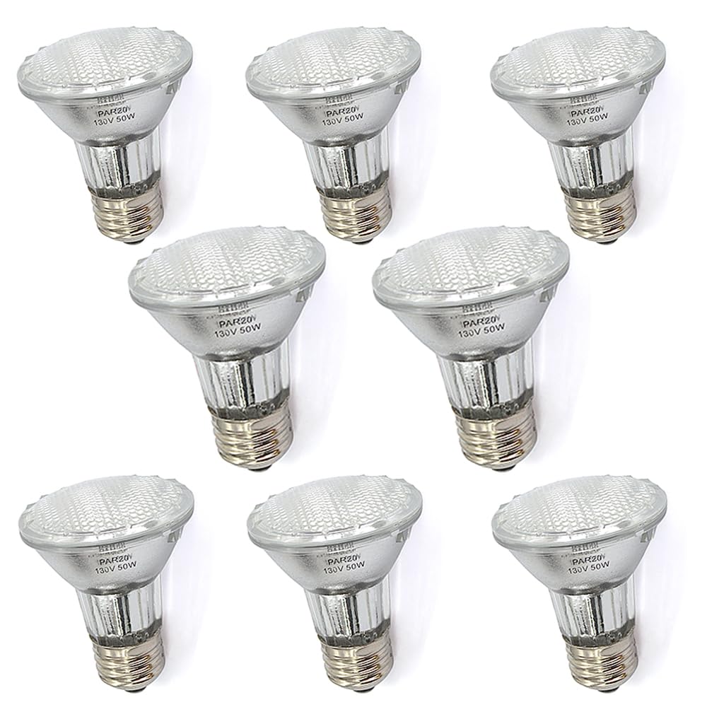 Haraqi 8 Pack PAR20 50W 120V E26 Medium Base Halogen Flood Light Bulbs, Dimmable Bulbs for Range Hood Lights, Ceiling Fan, Table Light