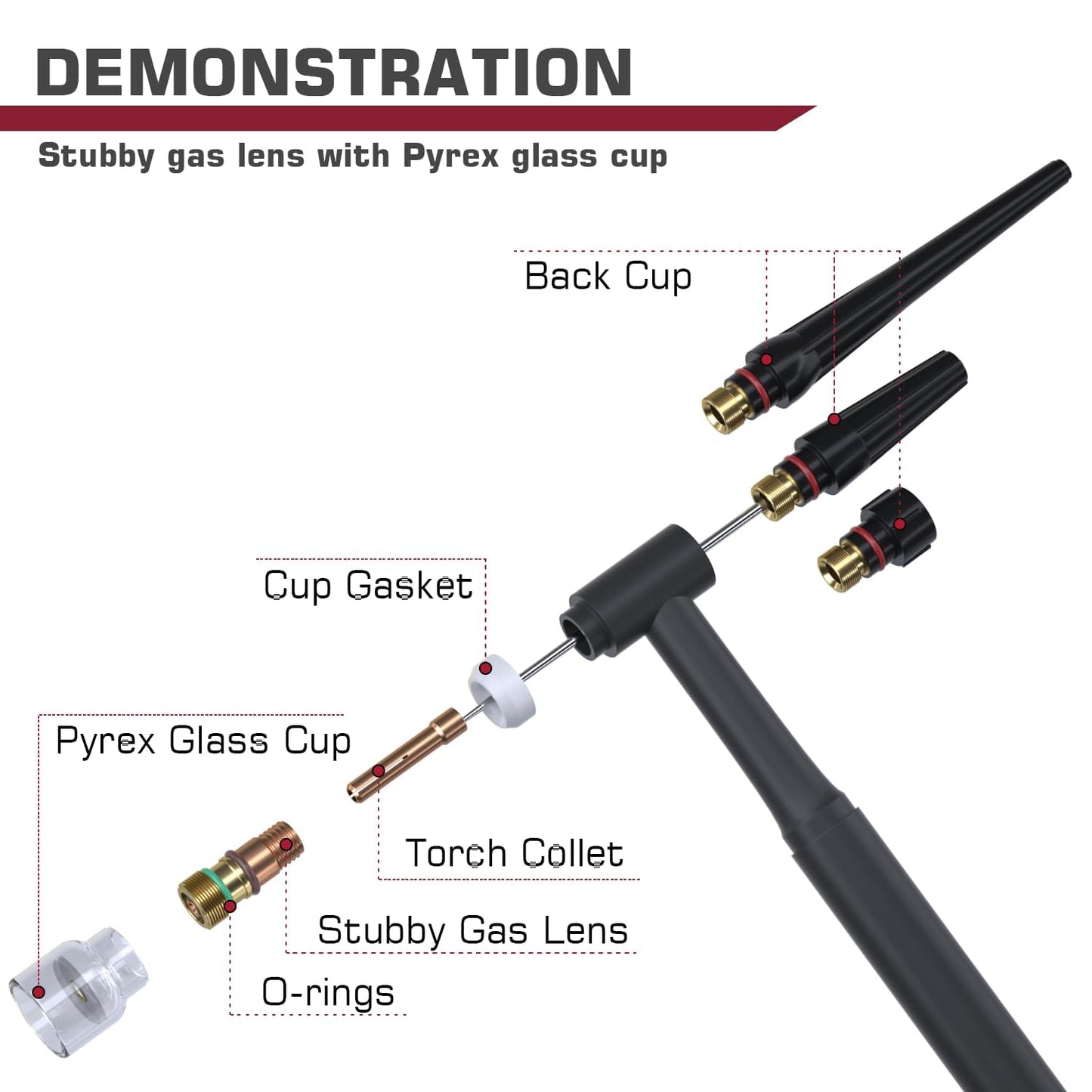ARCCAPTAIN TIG Welding Torch Accessories kit 71 Pcs Alumina Nozzle Collets Body Stubby Gas Lens #12 Glass Cup consumables Kit for WP-17/18/26-Black