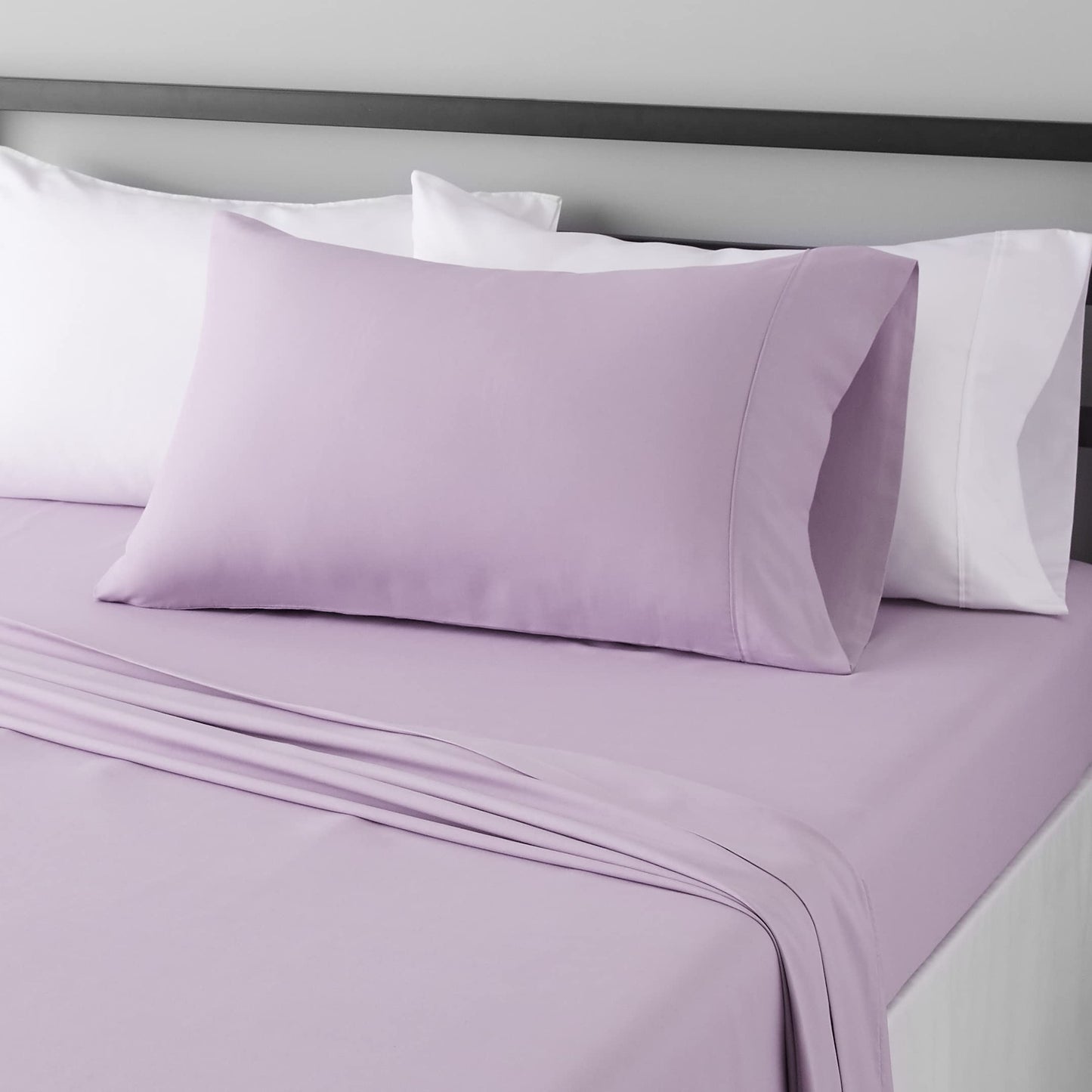 Amazon Basics Lightweight Super Soft, Comfortable Easy Care Microfiber 3 Piece Bed Sheet Set with 14-Inch Deep Pockets, Twin, Frosted Lavender, Solid
