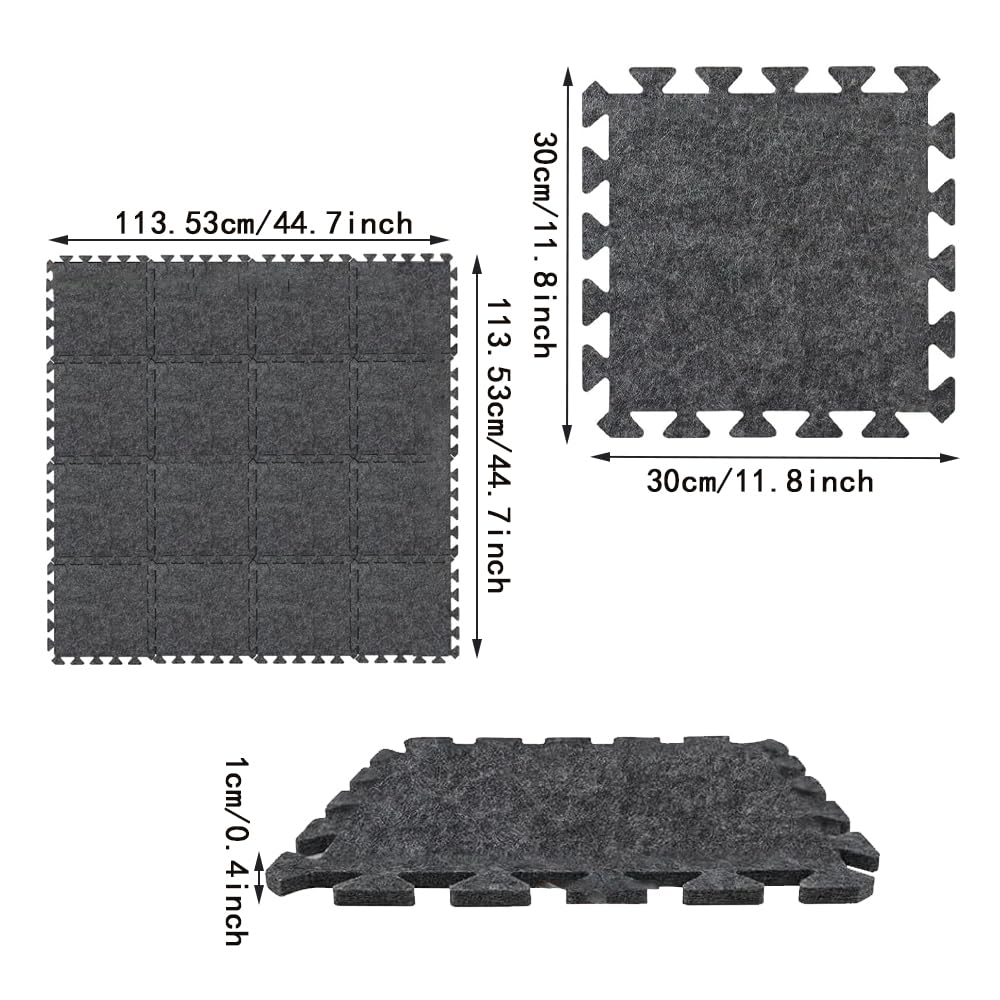 16 Pcs Thick Sound Absorbing Interlocking Floor Mats 11x 11 X 0.4 Inches High Density Piano Carpet Drum Rug Non Slip Anti Vibration Soundproof Pads Acoustic Blanket for Music Studio (Grey)