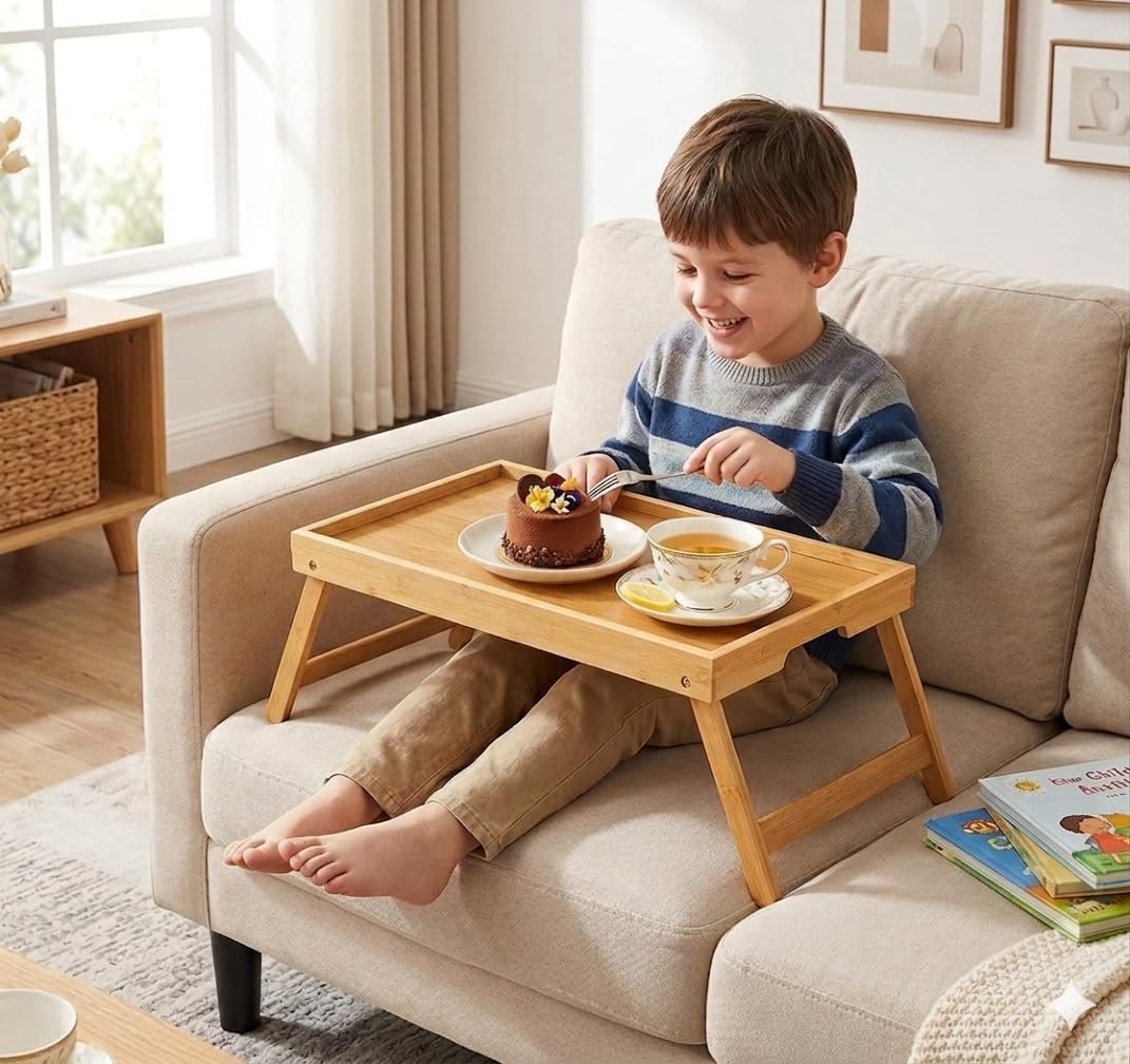 Pipishell Bamboo Bed Tray Table with Foldable Legs, Breakfast Tray for Sofa, Bed, Eating, Working, Used As Laptop Desk Snack Tray