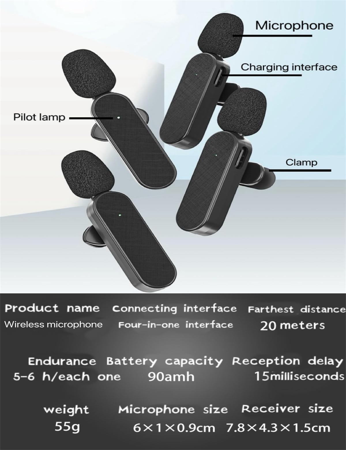 Jijikomore 3 in 1/Four in one Wireless Lavalier Microphone for iPhone,iPad,Android,Camera,Computer,mini Noise Reduction Recording Mic Ultra-Low Delay,for Vlog/TikTok/YouTube Live Stream (4 Mic)