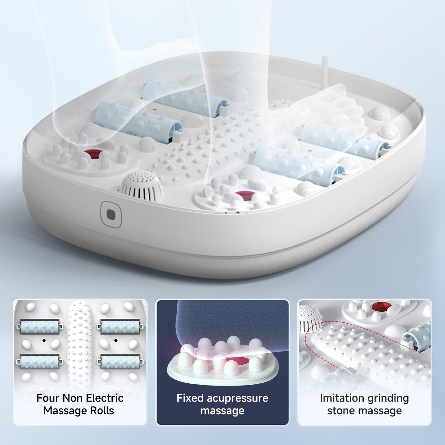 Collapsible Foot Spa Massage with Water and Electricity Separation System,Foot Bath with Three Level Temperature Control,Bubble,Remote,Red Light,Timer,and Four Set Non-Electric Massage Rolls
