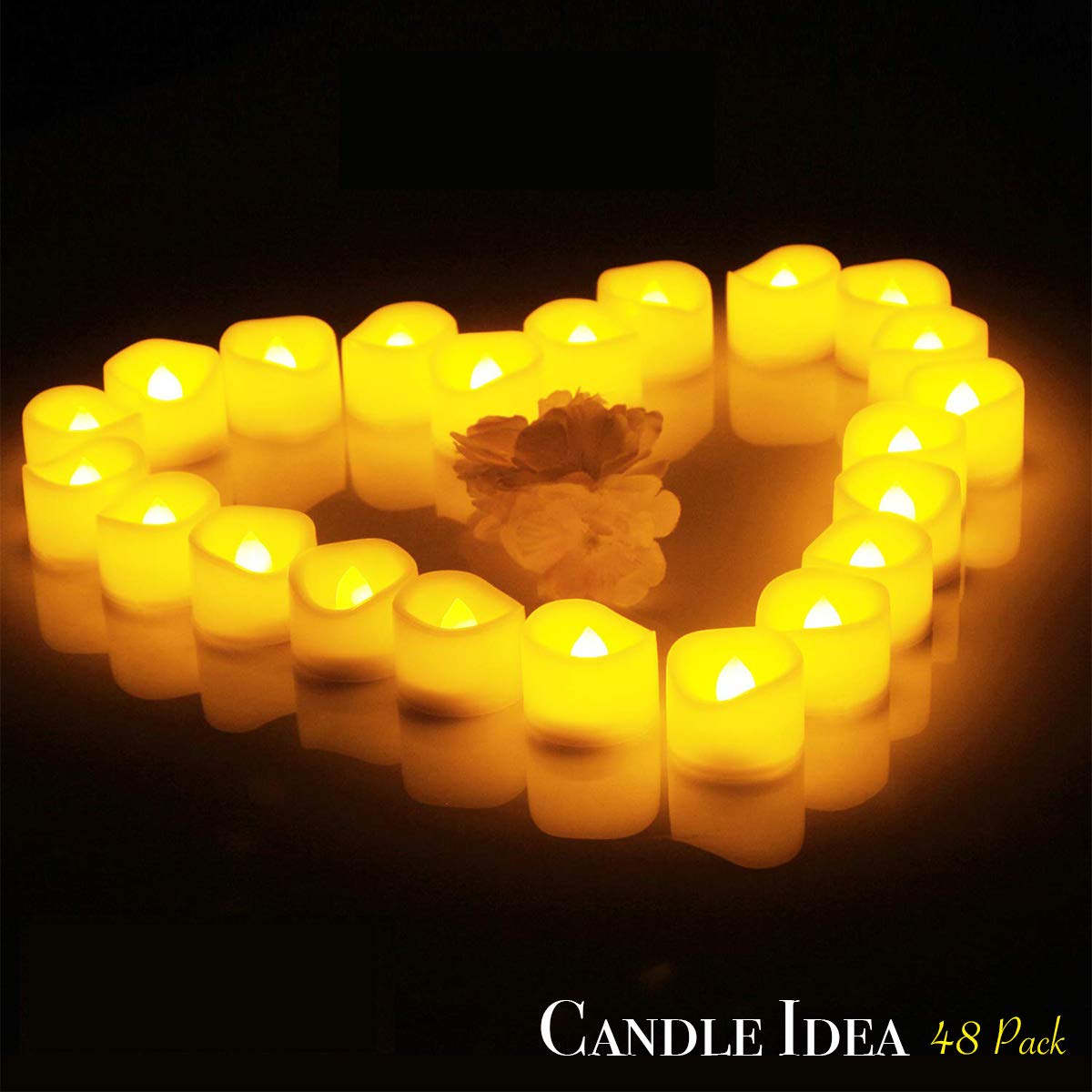 CANDLE IDEA 48 PCS LED Flameless Flickering Tea Lights Votive Candle Battery Operated/Electric Flicker LED Tealight Bulk Fake Candles for Halloween Christmas Wedding Party Decorations (Warm White)