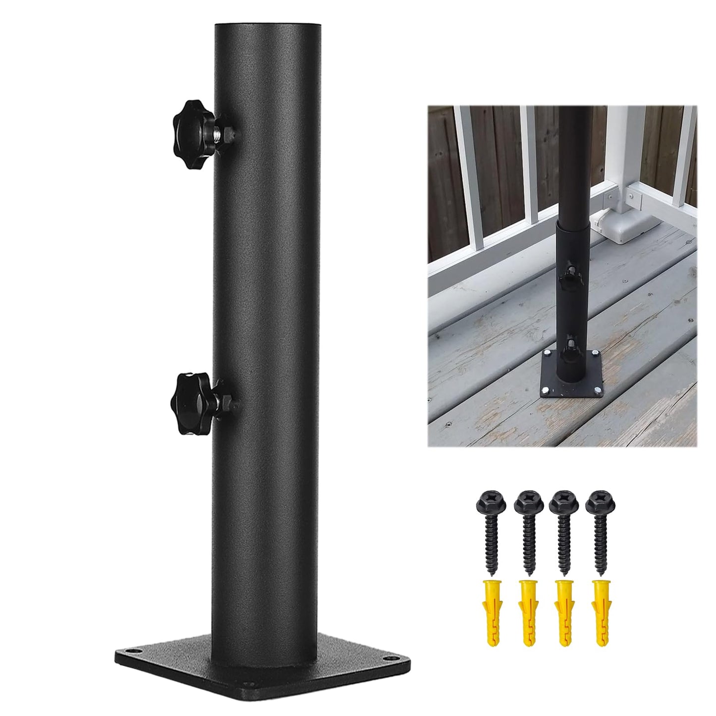 VANROUG Patio Umbrella Base Heavy Duty Umbrella Holder Outdoor Umbrella Base Stand Mount Double Hand-Turn Knob for Deck,Patio, Dock,Boat,Courtyard Balcony,Garden,Pontoons,Picnic Table