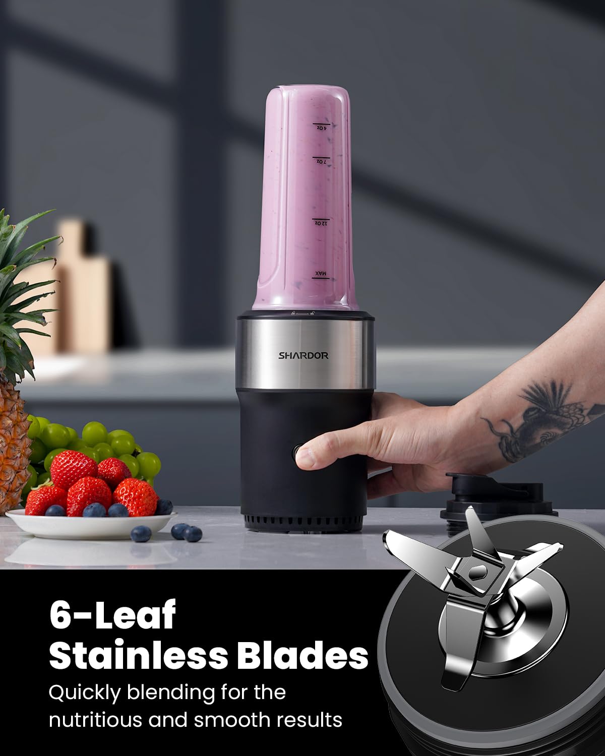 SHARDOR Smoothie Blender 900W Personal Blender with 2 * 24Oz BPA-Free Portable Cups Smoothie Maker Detachable 6-leaf Blade Mixer Blenders for Smoothies, Shakes &Juices, Cleaning Brush, Black