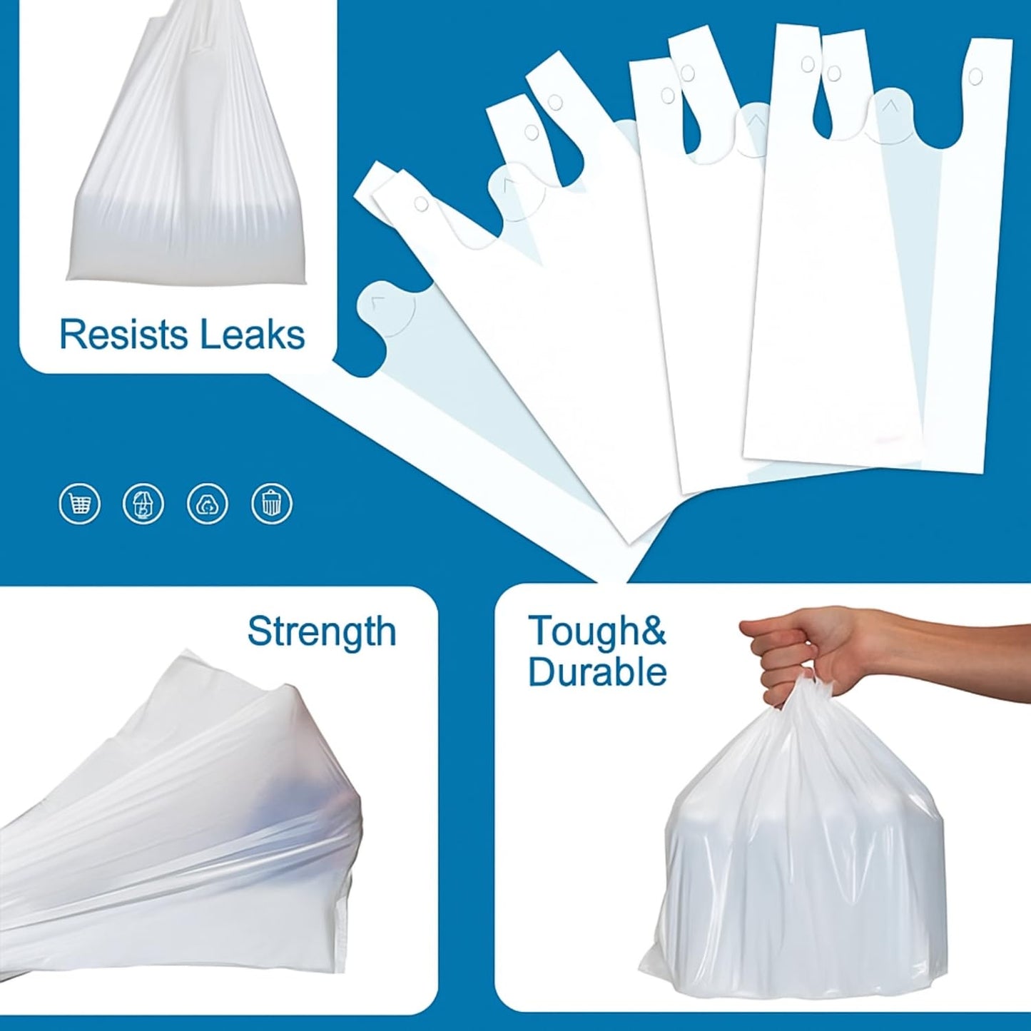 JASINCESS Plastic Bags with Handles 400 Count White T Shirt Bags Retail Plastic Bags Shopping Carrier Merchandise Bags for Supermarket, Restaurant- 400 PCS