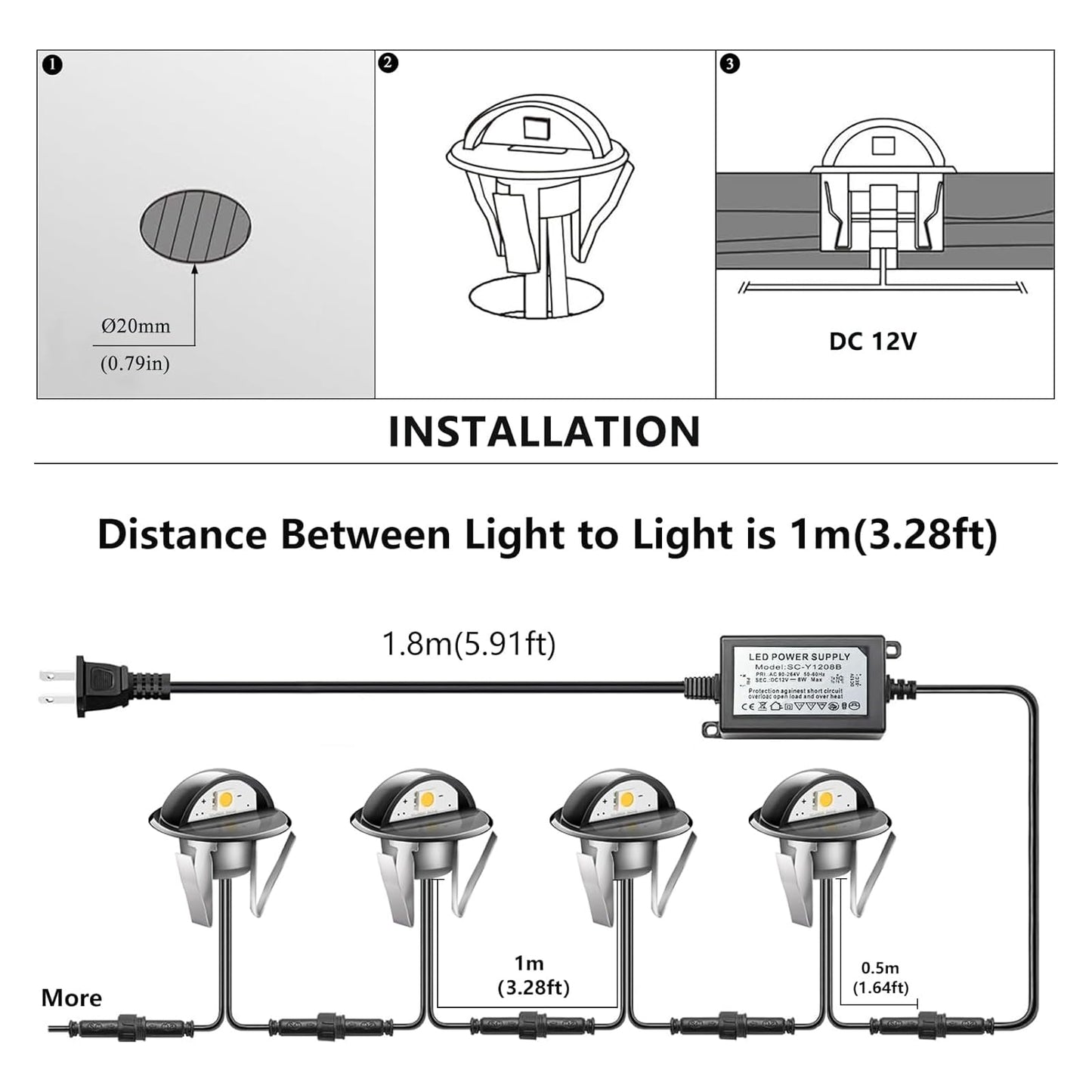 YZGWZLD LED Deck Lights with Photocell,12 Pack Black Low Voltage Φ1.38 IP67 Waterproof Stairs Light Outdoor Garden Yard Landscape Pathway Step Basement Warm White LED Lighting