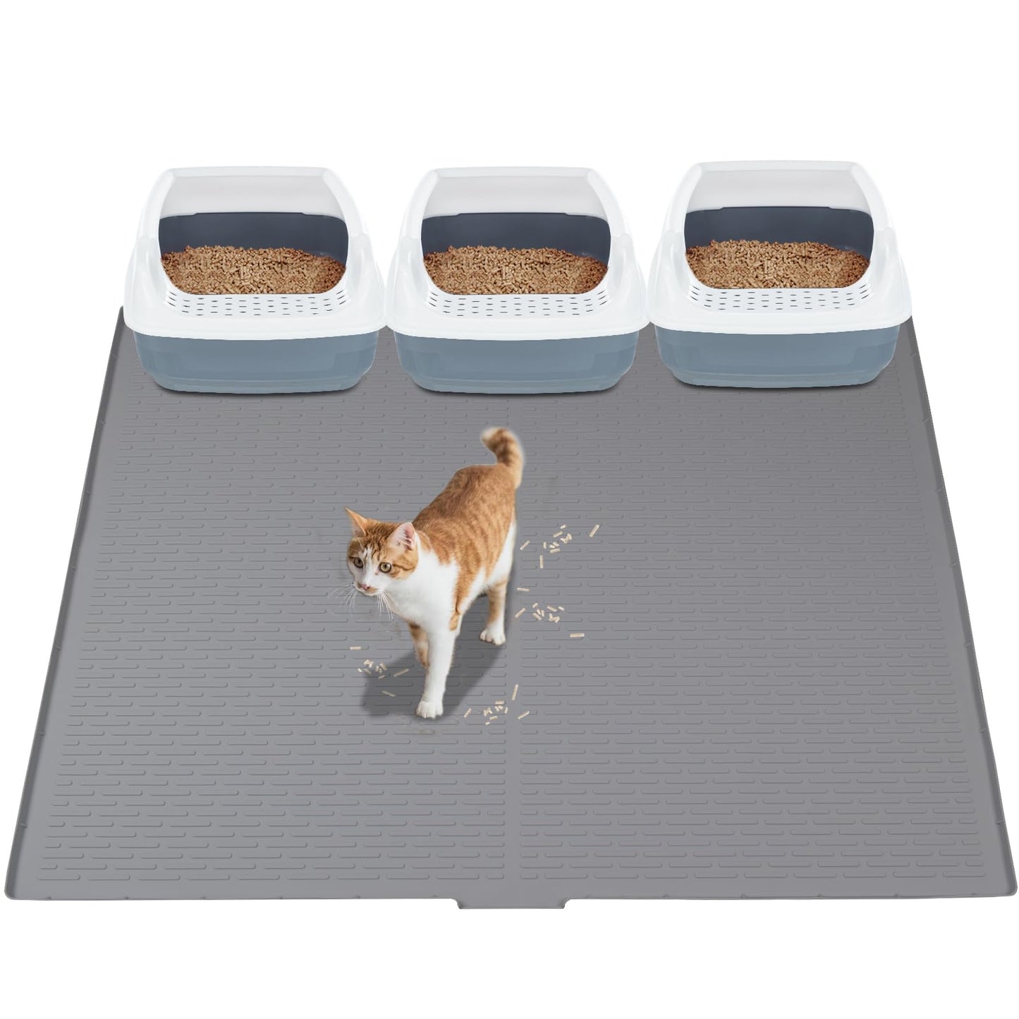 Large Silicone Litter Mat 47x35in,XXXL Waterproof Cat Litter Trapping Mat,Washable Cat Litter Box Trapping Mats for Floor