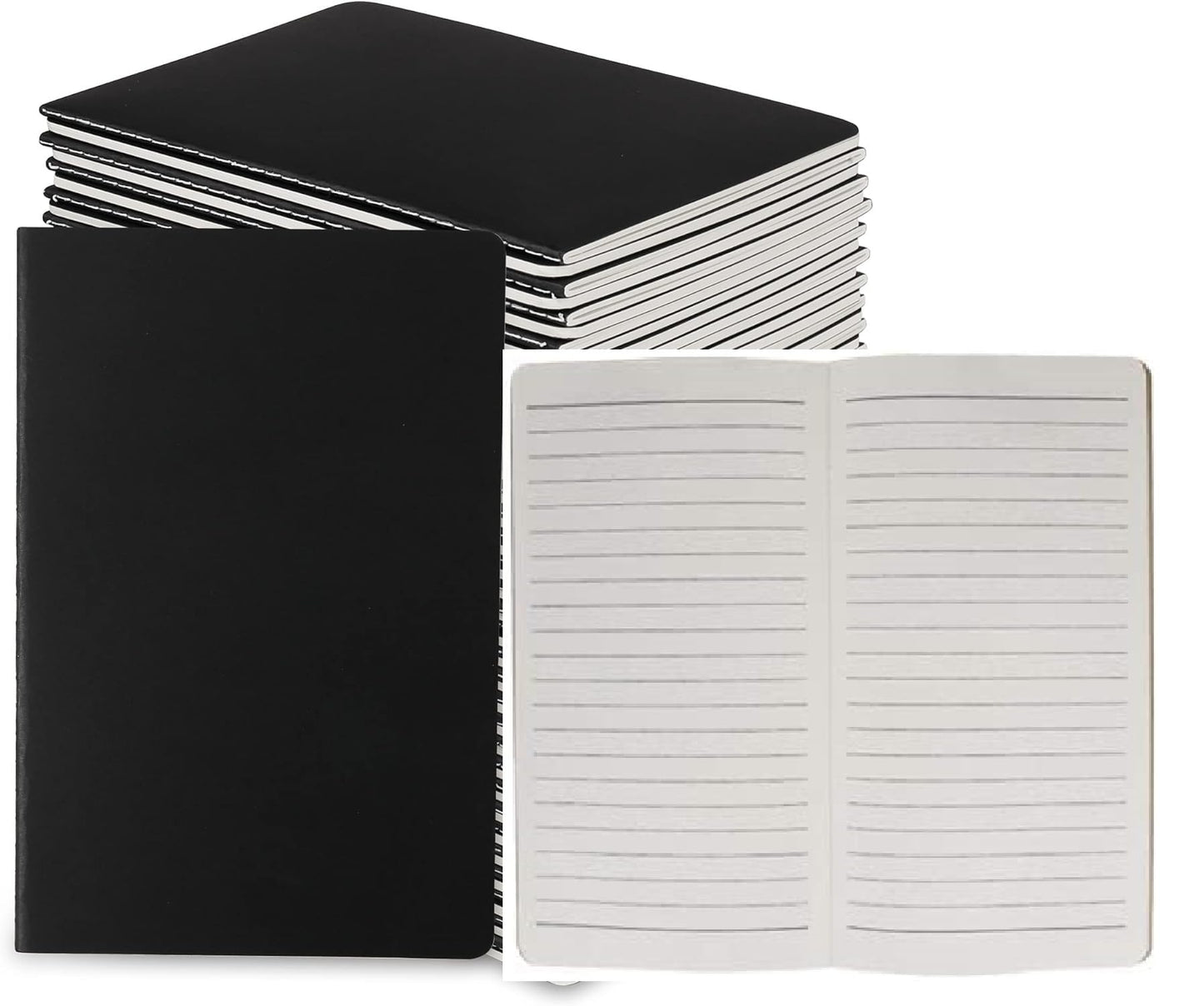 20 Pack A5 Kraft Notebooks,Black Soft Cover Lined Journals Notebook for Writing (8.3” x 5.5”), 80 Pages, Bulk Small Notebooks for Travel Office School Supplies Students
