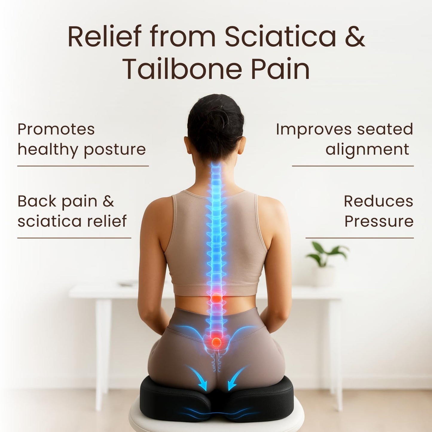 Sleepavo Memory Foam Seat Cushion for Office Chair - Pillow for Sciatica, Coccyx, Back, Tailbone & Lower Back Pain Relief - Orthopedic Chair Pad for Lumbar Support in Office (Black)