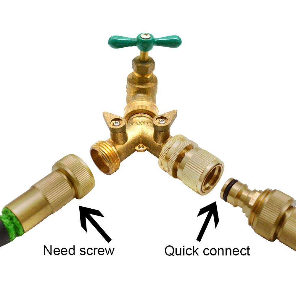 HQMPC Garden Hose Quick Connector - ¾ Inch GHT Brass Easy Connect Water Hose Fittings - Quick Connect Garden Hose Connectors (3 Sets)
