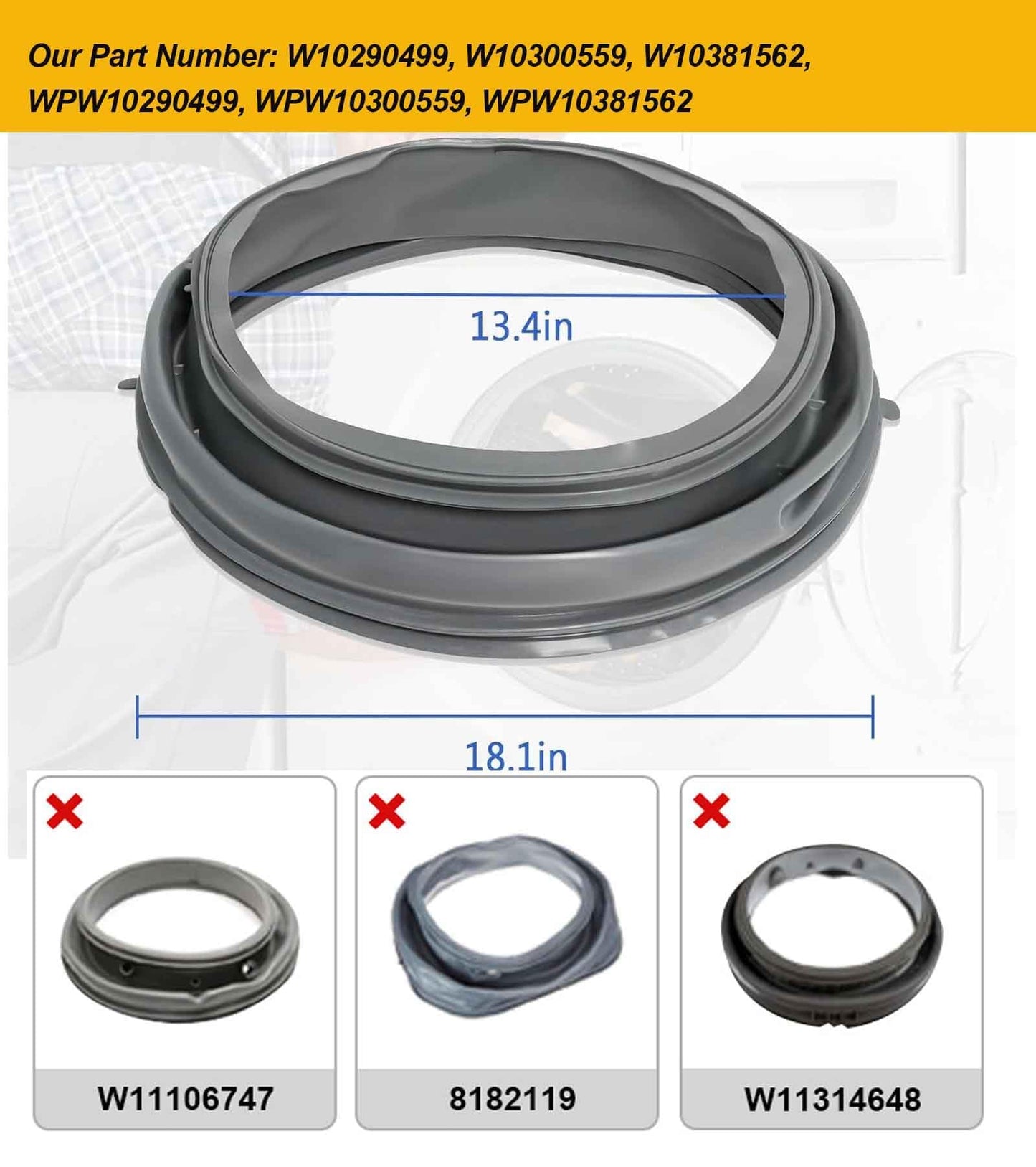 WPW10381562 W10290499 Washer Door Bellow Gasket Boot Seal Compatible with Whirlpool Maytag Amana Lnglis Washers Fit WFW9050XW00 YWFW9050XW01 WFW9150WW01 WFW9250WW01 W10381562 W10300559