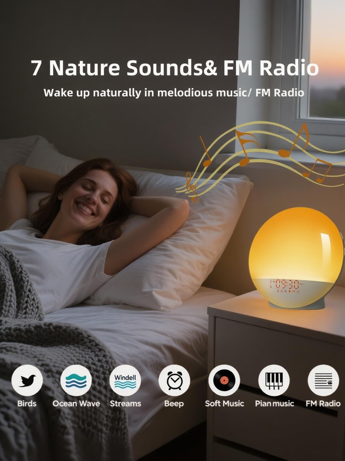 Sunrise Alarm Clock Wake up Light, Smart Sleep Alarm Clock for Kids Adults, Sunrise Sunset Simulation, 7 Natural Sound Machine,FM Radio, Bedroom Decor Sleep Aid for Hard Sleepers