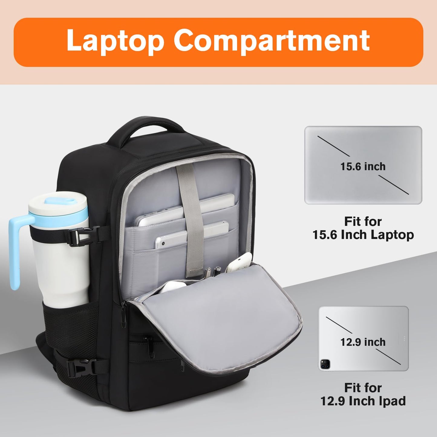Bymontin Practical Laptop Backpack, Next-Gen Bag for School Work Leisure & Travel, Luggage-Style Fashional Pack (All Black, XL (8x12.8x18.5))