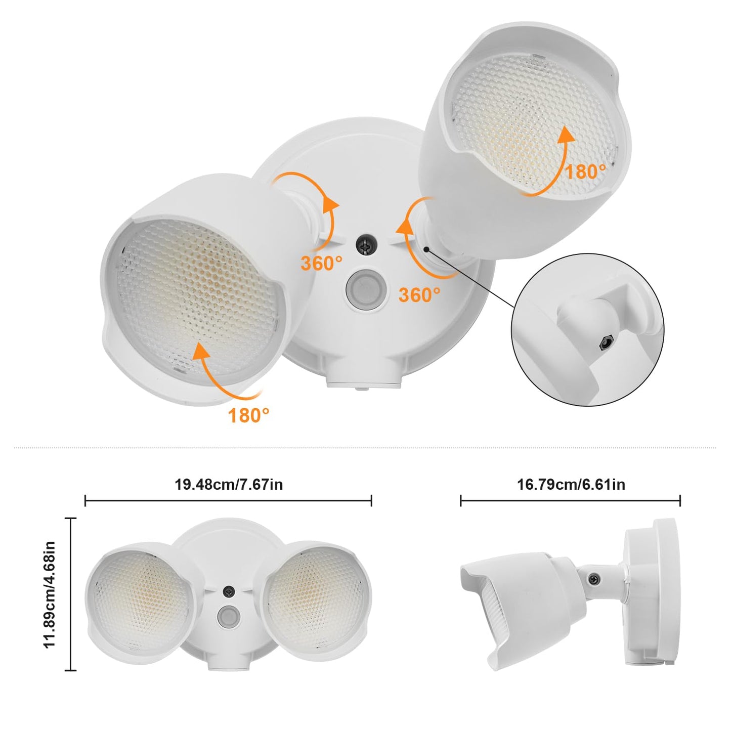 CELAVY 15W LED Flood Light Outdoor, 1500 Lumen Exterior Security Lights, 3000K/5000K Light, IP65 Waterproof, Dual-Head Wall/Eave Mount Flood Light Energy Saving for Garage, Patio, Yard (White)