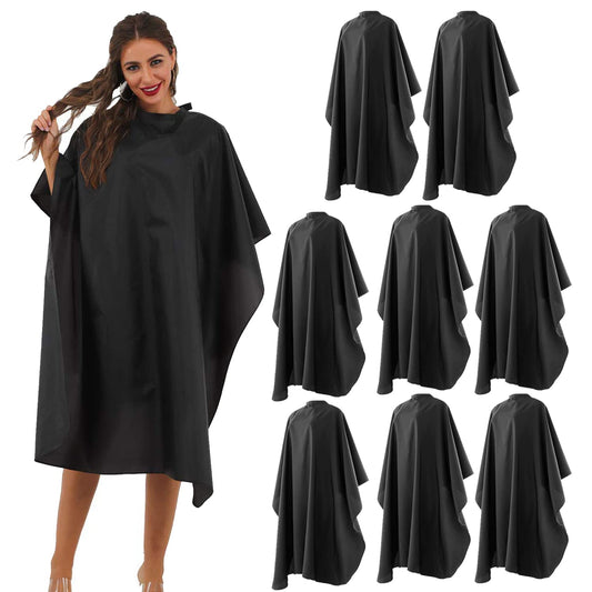 Black Waterproof Hair Salon Cape Professional Barber Cape with Metal Snap Closure Hair Cutting Cape for Adults Water Resistant Hairdressing Cape 59" x 47" (8 Pack)