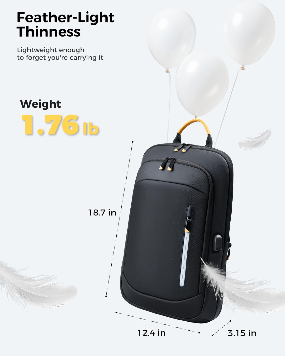 Slim Laptop Backpack for Men - Expandable Business Backpack Fits 17.3 Inch Laptop, Anti Theft Work Backpack with USB Charging Port, Water Resistant Lightweight Computer Backpack for Work College,Black