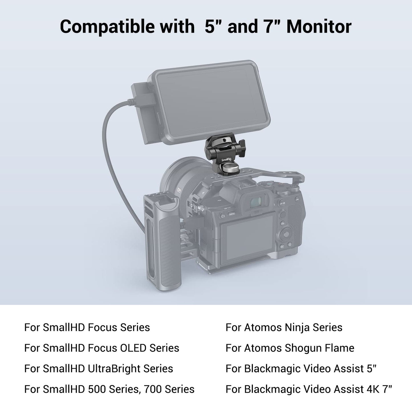 SmallRig Adjustable Camera Monitor Mount for ARRI-Style (Upgrade), 360° Swivel and 180° Tilt Monitor Holder Anti-Twist Support 5” and 7” Field Monitor- 2903B