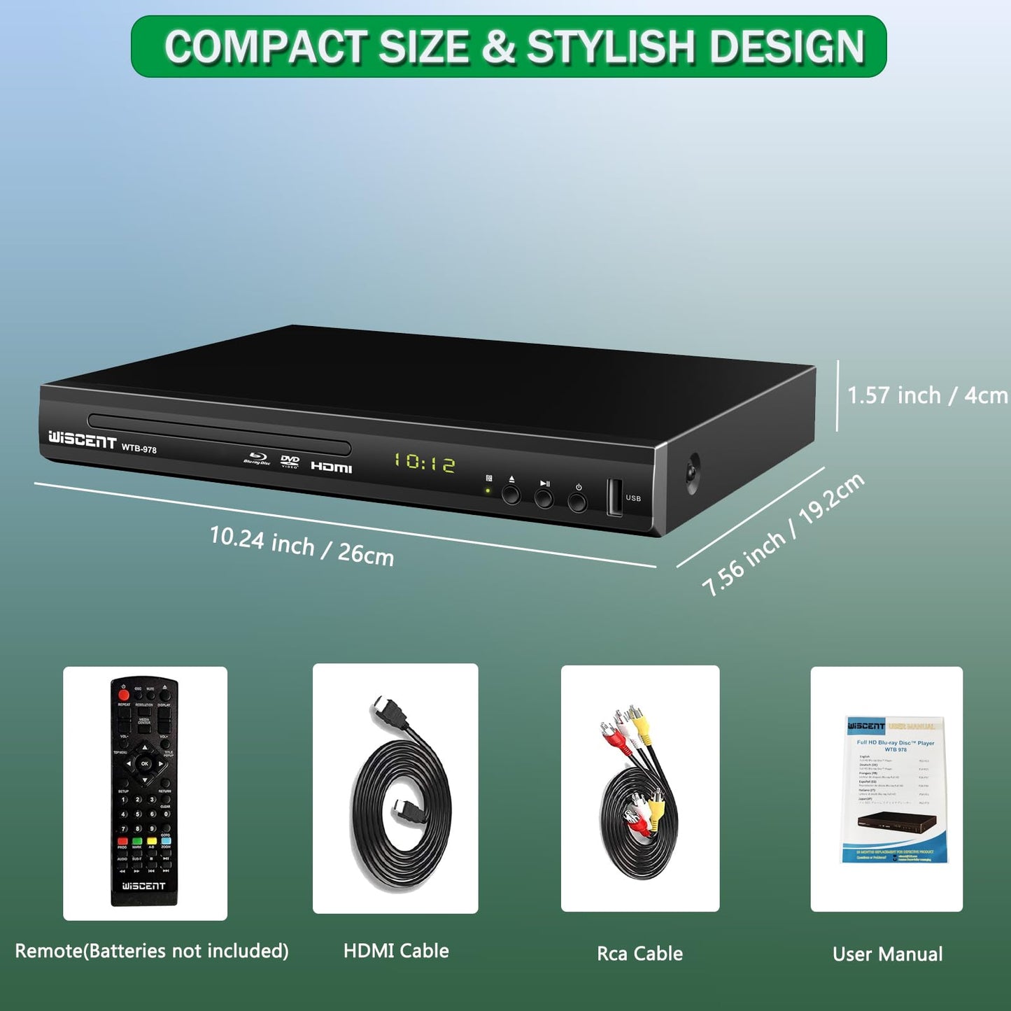 Blu Ray DVD Player, WISCENT Full HD 1080p Home Theater Disc System, Region A/1 Blu-Rays,HD Blu-Ray DVD Player for TV with Coaxial Audio/HDMI/AV/Output, USB Input, Built-in PAL NTSC