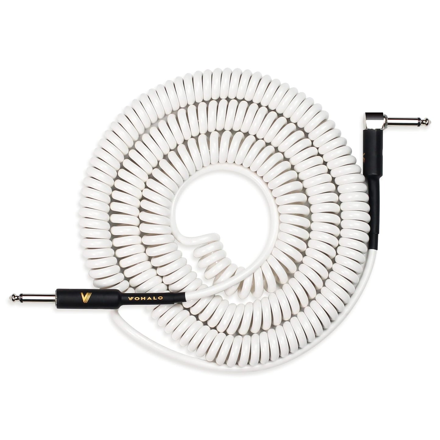 VOHALO Coil Guitar Cable 32 Feet/10M Instrument Coiled Curly Cord for Guitar Bass 1/4 inch Right Angle to Straight White
