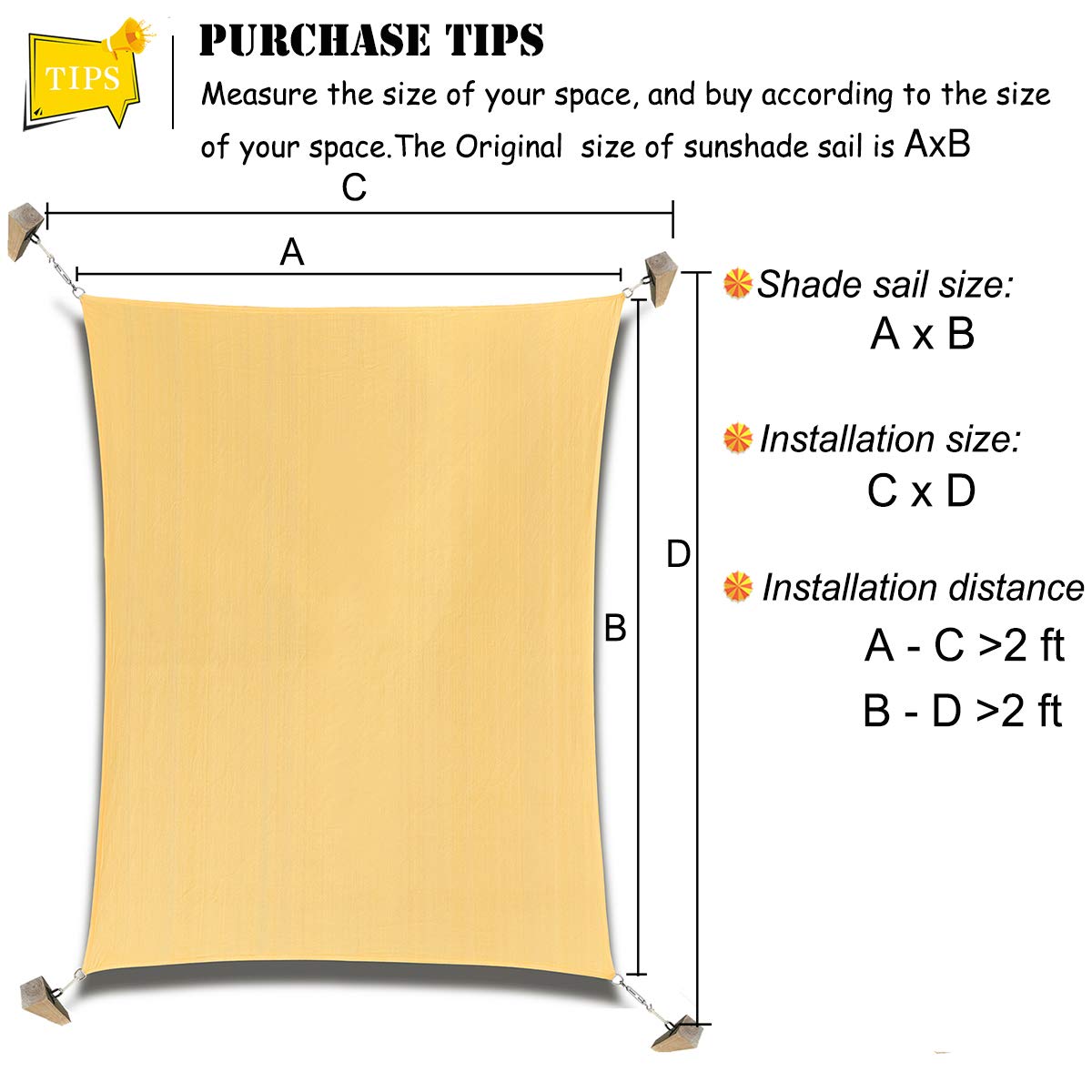 Patio Sun Shade Sail Canopy, 6' x 8' Rectangle Shade Cloth UV Block Sunshade Fabric - Outdoor Cover Awning Shelter for Pergola Backyard Garden Yard (Sand Color)