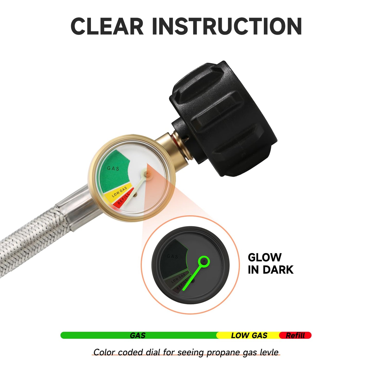 Roastove 2 Stage Auto Changeover RV Regulator, 18inch Stainless Steel Hose with Liquid Level Gauge 2 Packs and 1 Pack 4ft Hose, 1/4" Inverted Male Flare, 3/8" NPT Male,with Spanner and Teflon Tape