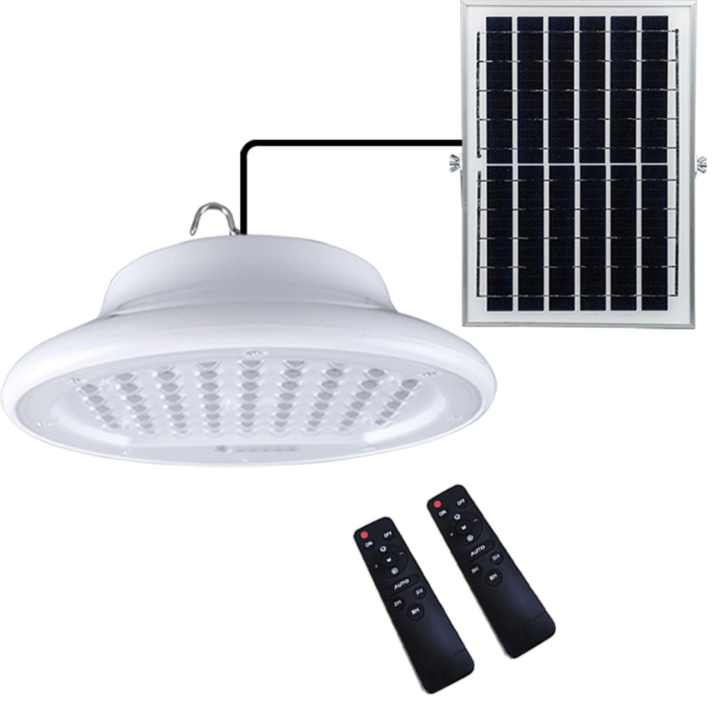 HULPPRE Solar Shed Light-Daytime or Night,96Leds Brighter White Solar Light Indoor&Outdoor with 2 Remotes,IP65 Barn/Chicken Coop/Workshop/Ceiling/Pendant Lamp for Patio,Garden,Yard,Gazebo