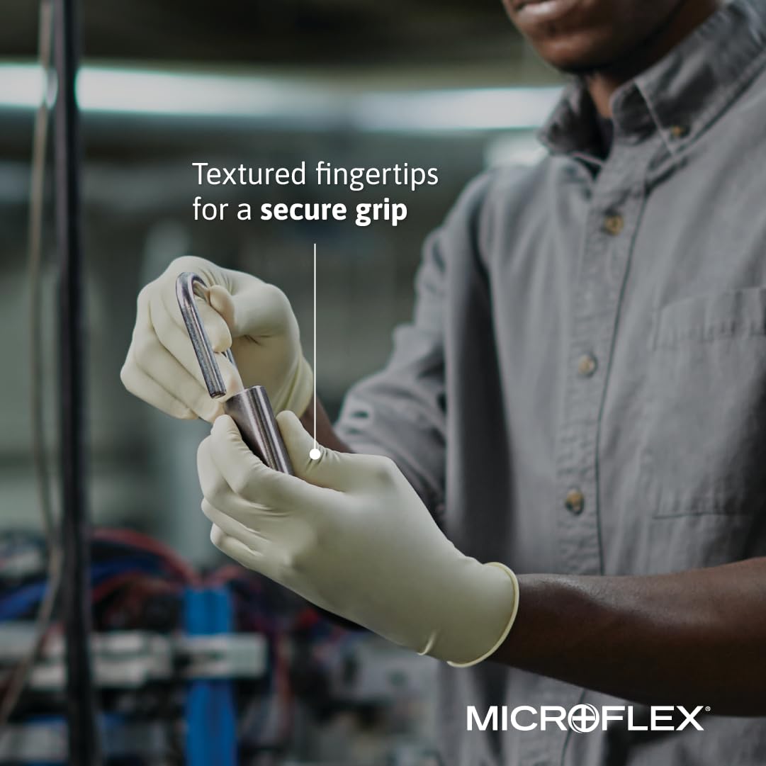 Microflex Diamond Grip Latex Glove, Powder Free, 9.6" Length, 6.3 mils Thick, Large (Pack of 100)