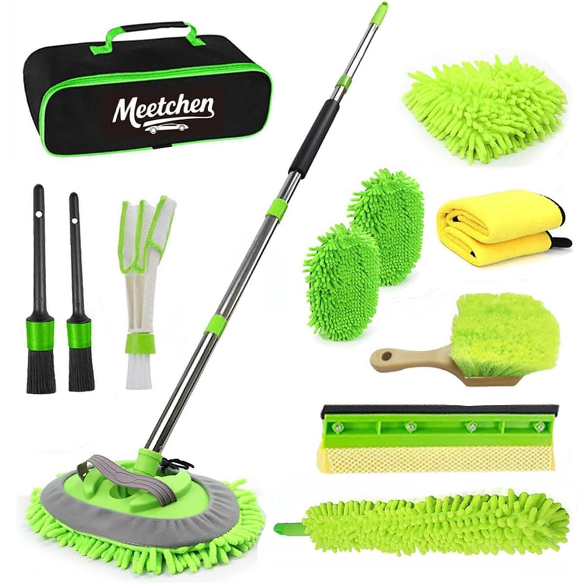 Meetchen Car Cleaning Kit 158cm 62" Car Wash Brush Mop Kit with Long Handle and Car Detailing Kit for Cars, Trucks, SUVs, RVs, Caravans and Household Use