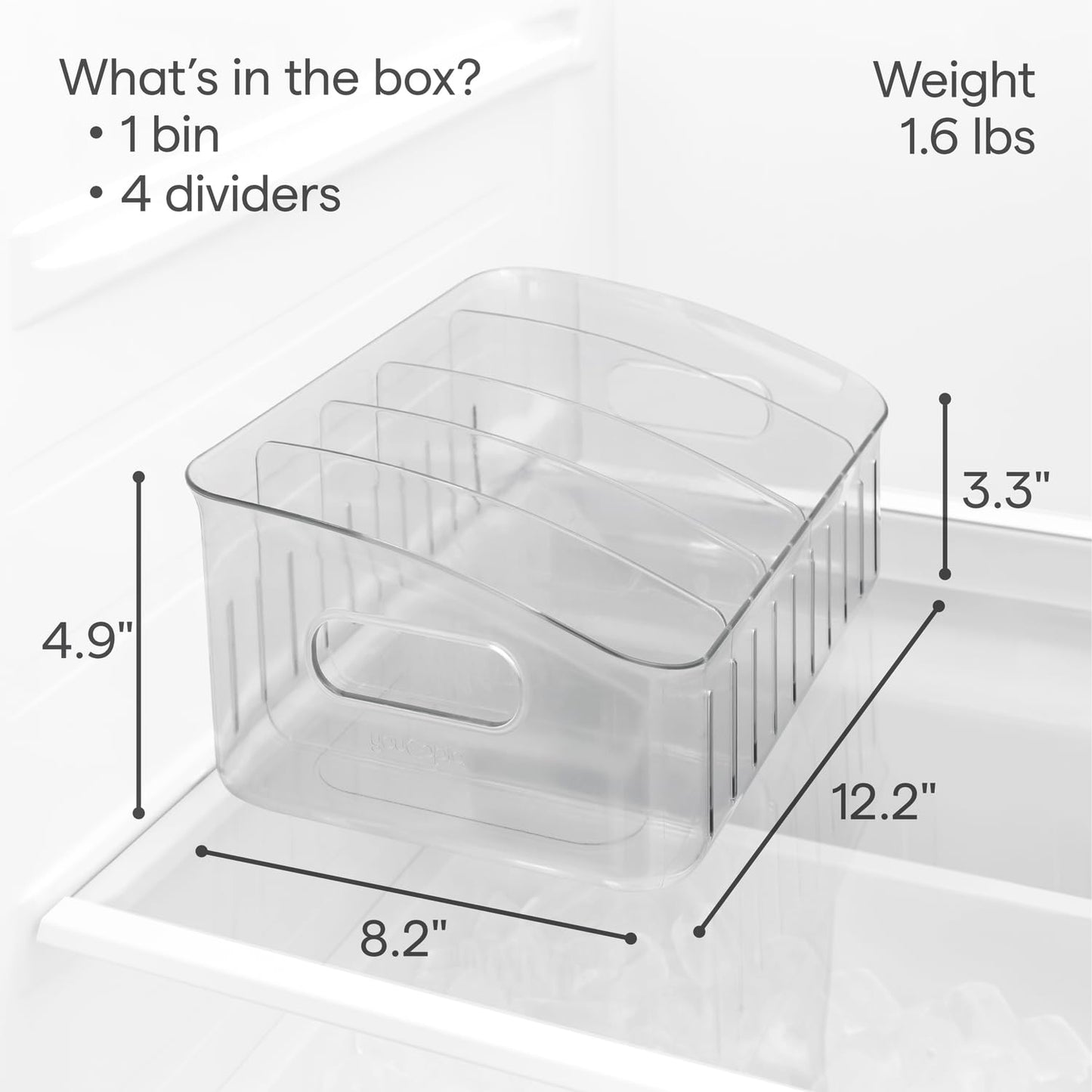 YouCopia FreezeUp Freezer Bin 12", BPA-Free Refrigerator Organizer Bin with Adjustable Divided Compartments for Fridge Organization and Storage