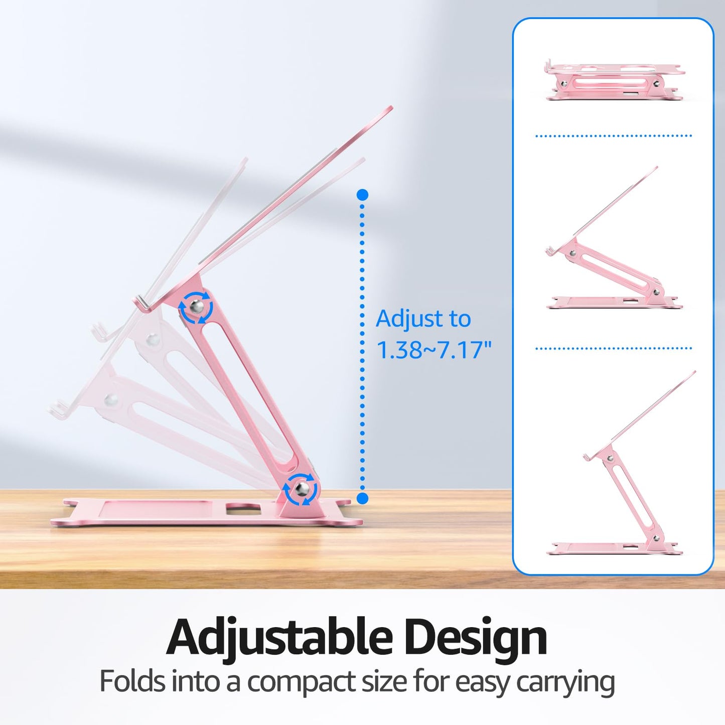 Urmust Laptop Notebook Stand Holder Adjustable Ultrabook Stand Riser Portable Compatible with MacBook Air Pro HP Dell XPS Lenovo All laptops 10-15.6"(Rose Gold)