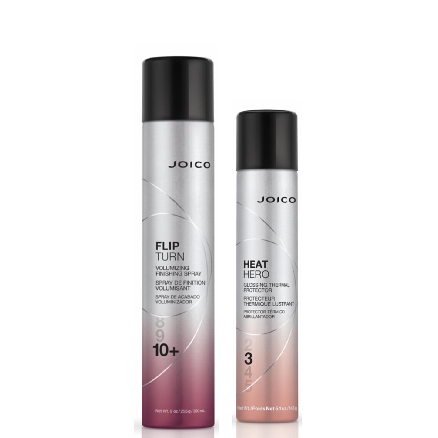 Joico Heat Hero Glossing Thermal Protector Hair Spray for Damaged Hair and Flip Turn Volumizing Finishing Hairspray Set, Humidity Protection, Ultra Firm Hold