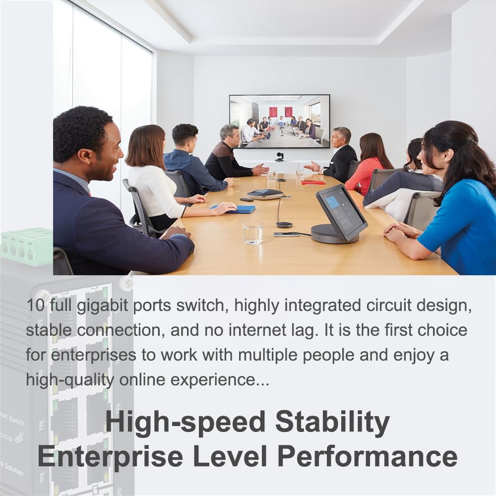 10-Port Gigabit Ethernet Switch - Industrial-Grade Unmanaged Network Hub with Din-Rail or Wall Mount, Full Duplex Desktop,Fast Connection,Plug and Play, Rugged Metal Case, Wide Temperature Range