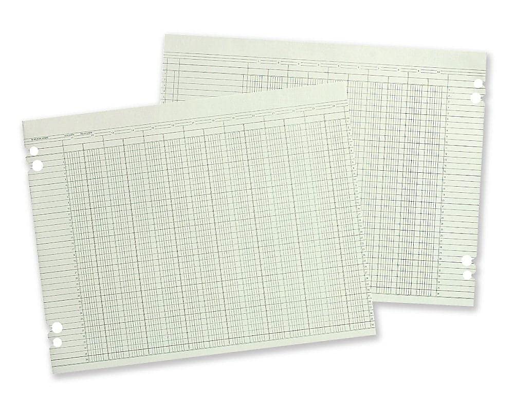 Wilson Jones Green Columnar Ruled Ledger Paper, Double Page Format, 24 Columns and 36 Lines per Page, 11 x 17 Inches, 100 Sheets per Pack (WG50-24A)