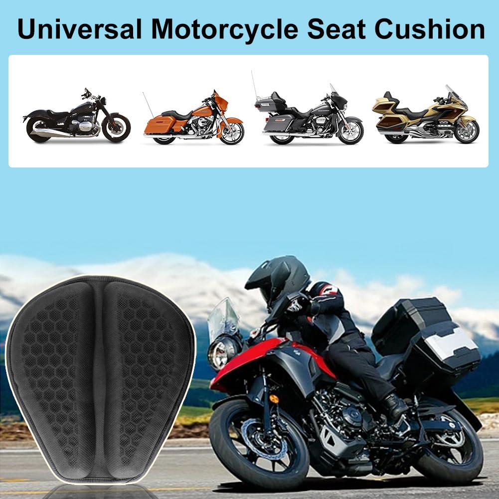 DZG Motorcycle Seat Cushion Breathable Vibration Shock Absorption Pressure Relief Gel Seat Cushion Foldable Motorcycle Seat Pad for Cruiser Touring Long Rides