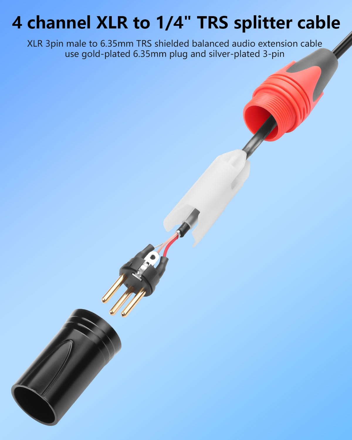 CERRXIAN 4 Channel 1/4" TRS to XLR Snake Audio Cable 9.8FT, XLR 3Pin Male to 6.35mm TRS Shielded Balanced Audio Extension Cable for Live Live, Recording, Studios, and Gigs - Patch, Amp, Mixer