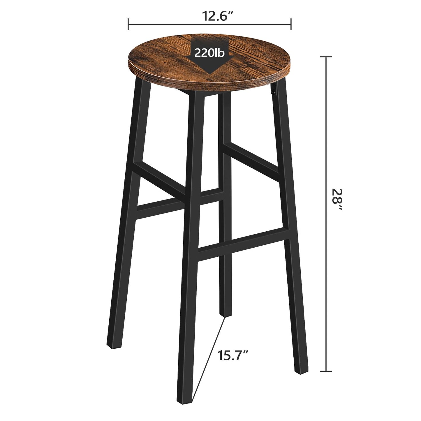 MAHANCRIS 71 cm Bar Stools, Set of 2 Round Bar Chairs with Footrest, Tall Counter Bar Stools, Kitchen Breakfast Bar Stools, Easy Assembly, for Dining Room, Kitchen, Rustic Brown BAHR02701
