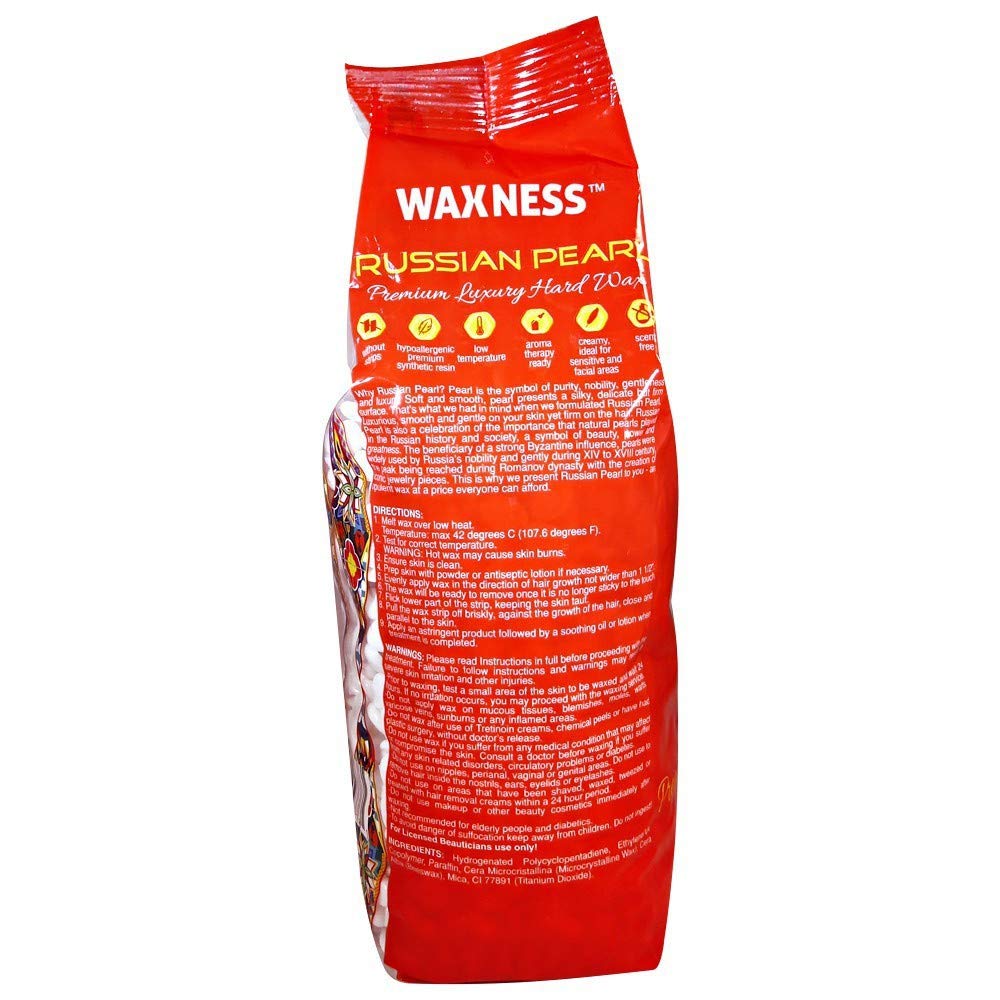 Waxness Wax Necessities Polymer Blend Luxury Hard Wax Beads Russian Pearl 2.2 lb / 1 kg for Hair Removal, Rosin and Fragrance Free, Low Temperature, For Sensitive Skin, Made in Italy