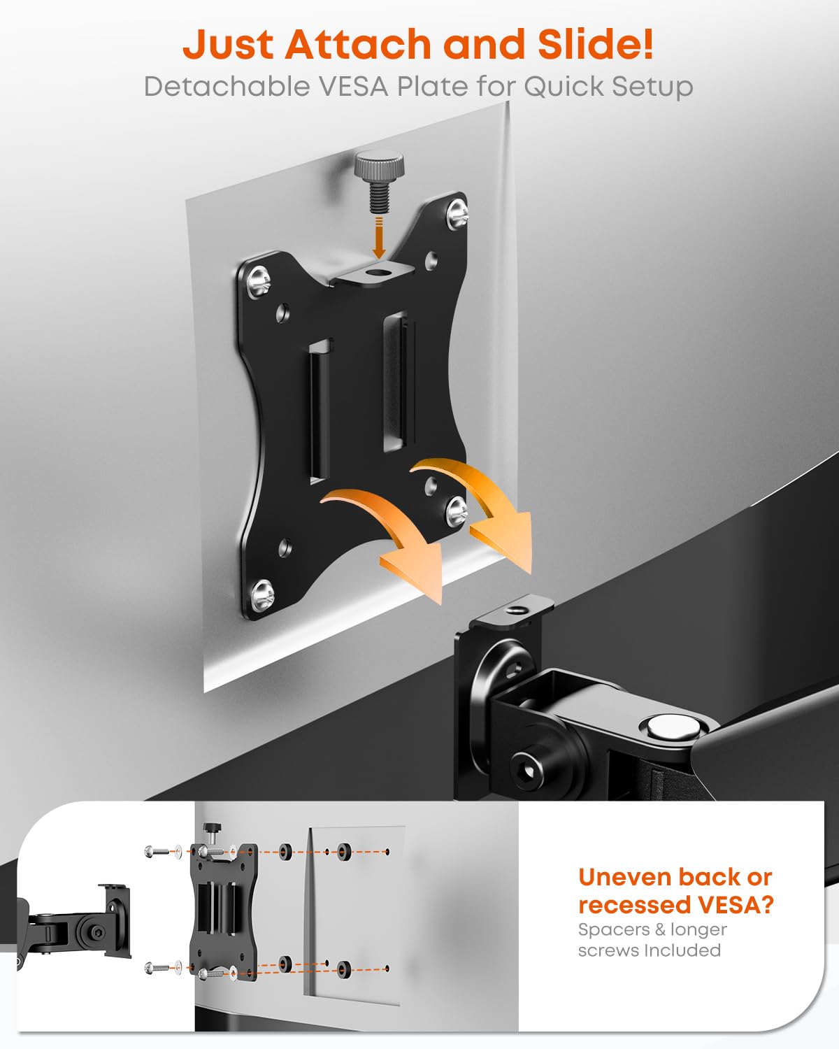 Single Monitor Wall Mount Bracket - Full Motion Gas Spring Arm for 13-32" Screens, Holds Up to 19.8 lbs (9 kg), Height Adjustable Wall Mount Monitor Arm, Tilt, Swivel, Rotation, VESA 75/100mm, Black