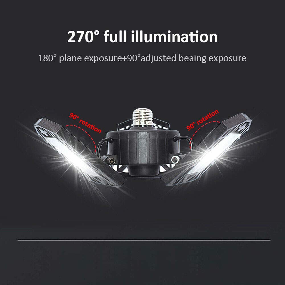 Deformable LED Garage Light - 6000 Lumen 6500K Daylight 60W, Three Leaf Garage Organization Ceiling Lighting, Pack of 2