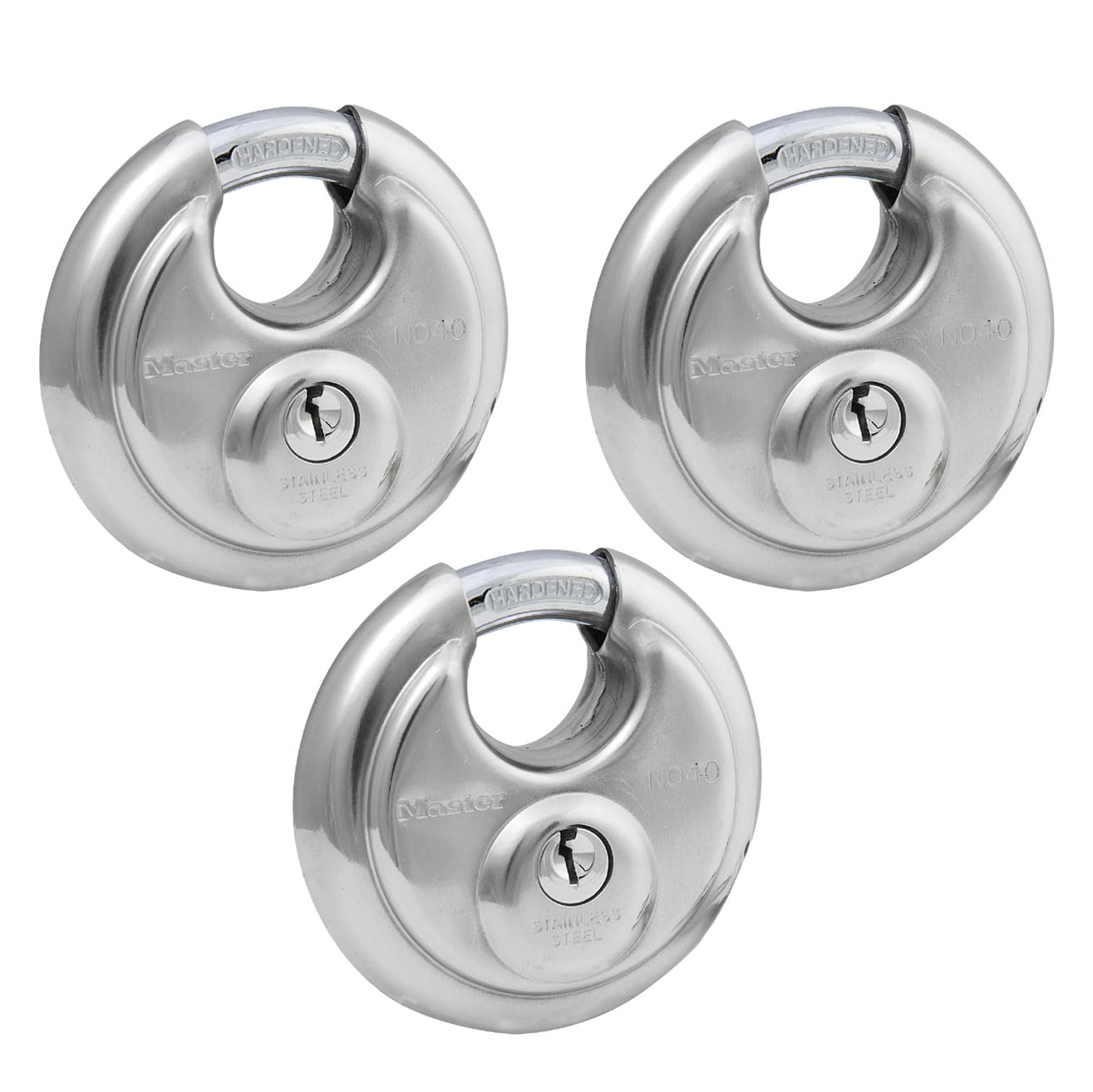 Master Lock 40TRI Shrouded Stainless Steel Disk Padlock with 2-3/4" Wide Body (Pack of 3)